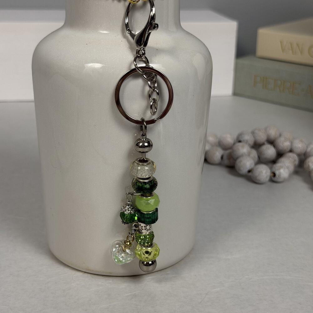 Super Cute & Glam Silver-Tone Kelly Green Multi-Bead Charm Key Chain 6"